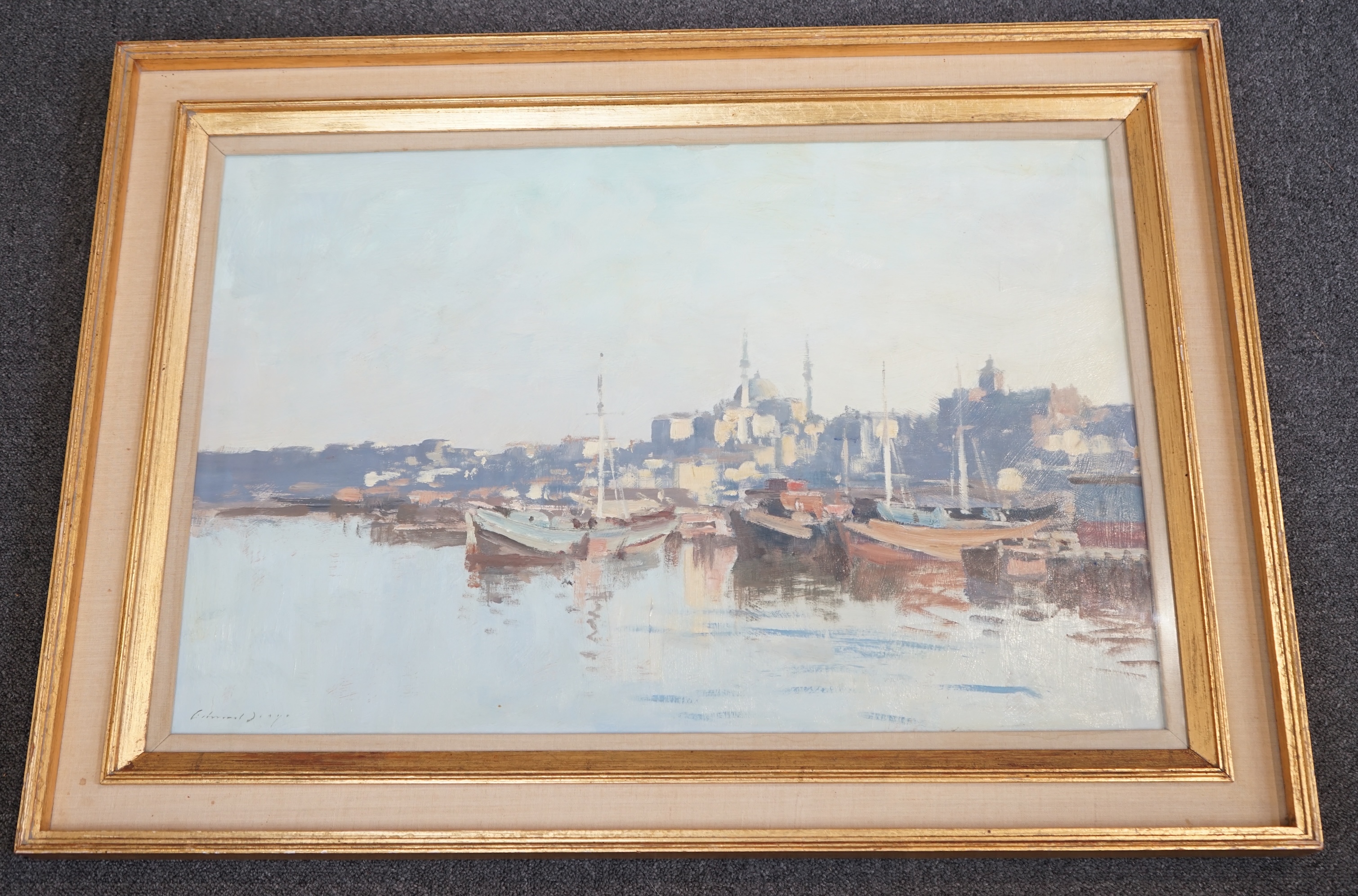 Edward Brian Seago RWS RBA (British, 1910-1974), 'A boatyard on the Golden Horn', oil on board, 50 x 75cm